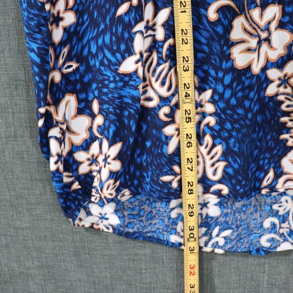 Pacific Line Bora Bora Aloha Camp Shirt Mens XL Deep Blue w Hibiscus - Picture 5 of 6